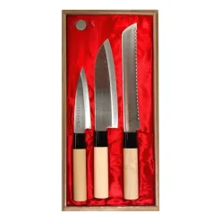 Satake Cuchillos Japoneses|Juegos De Cuchillos De Cocina<Set de cuchillos Houcho 3 piezas, Hi Carbon Steel Plateado