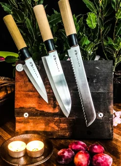 Satake Cuchillos Japoneses|Juegos De Cuchillos De Cocina<Set de cuchillos Houcho 3 piezas, Hi Carbon Steel Plateado