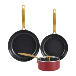 Combekk Set de olla y sartén Element, 4 piezas, Bordeaux RojoPlateadoColor dorado