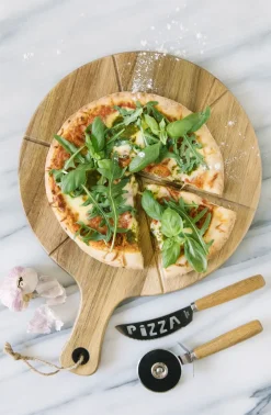 Dorre Set de pizza Pino, cuchillo y cortador de pizza, acacia-acero inoxidable PlateadoBeige Hot
