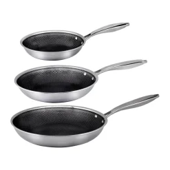 Hâws Baterías De Cocina<Set de sartenes hybrid coating Santo, 3 piezas, Acero inoxidable Plateado