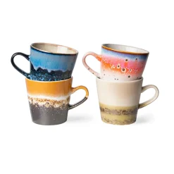 HKliving Tazas De Café<Set de tazas de cerámica Americano, 70's 4-pack 26 cl, Pegasus Multi