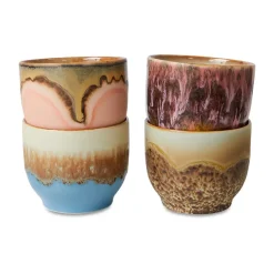HKliving Set de tazas 70's, 25 cl 4-pack, Lagoon Multi New