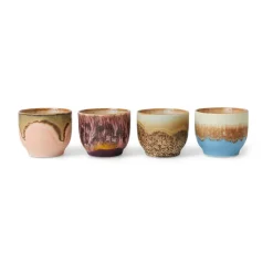 HKliving Set de tazas 70's, 25 cl 4-pack, Lagoon Multi New