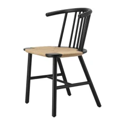 NJRD Silla de comedor VIOR asiento trenzado, Roble lacado en negro-natural Beige Sale