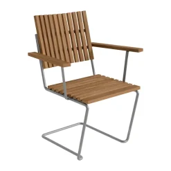 Grythyttan Stålmöbler Sillón con reposabrazos Bovik , Teca—estructura galvanizada en caliente MarrónPlateado Hot