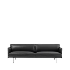 Muuto Sofá de 3 plazas Outline cuero, Refine -patas de aluminio Negro New