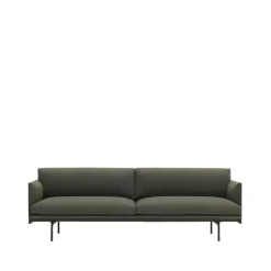 Muuto Sofá de 3 plazas Outline tela, Fiord 961 green-patas negras Verde Outlet