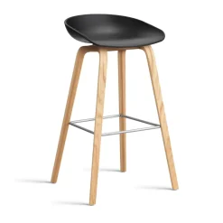 HAY Taburetes Altos<Taburete alto About a Stool 32 con base de roble lacado 2.0, -soporte de acero inoxidable Negro