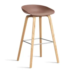 HAY Taburete alto About a Stool 32 con base de roble lacado 2.0, Soft brick-soporte de acero inoxidable Rojo Discount