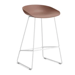 HAY Taburete bajo About a Stool 38, 2.0, Ladrillo suave-estructura de acero blanco Rojo