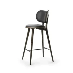 Mater Taburete High Stool Backrest bajo, piel negra, base de roble sirka grey Negro Outlet