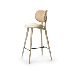 Mater Taburetes Altos<Taburete High Stool Backrest bajo, piel natural, base de roble lacado mate Beige