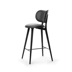 Mater Taburetes Altos<Taburete High Stool Backrest bajo, piel negra, base de haya teñida negra Negro