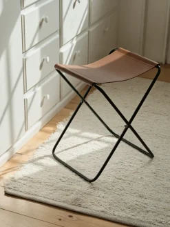 Broste Copenhagen Taburete Nola cuero, Forest green VerdeMarrón Online