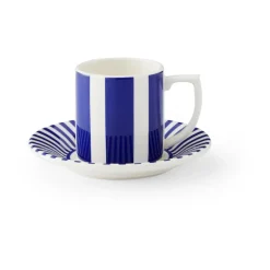 Spode Taza de espresso Steccato 8 cl y plato Ø11 cm, Azul-blanco AzulBlanco Clearance