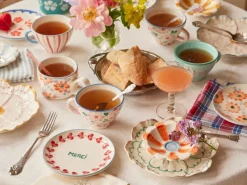 RICE Tazas De Té<Taza de té de cerámica , Stripes RosaRojo