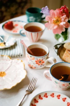 RICE Tazas De Té<Taza de té de cerámica , Stripes RosaRojo