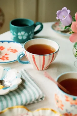 RICE Tazas De Té<Taza de té de cerámica , Stripes RosaRojo