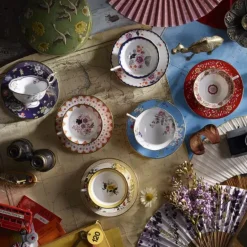 Wedgwood Tazas De Té<Taza de té pequeña y platillo Wonderlust, midnight garden NegroBlanco