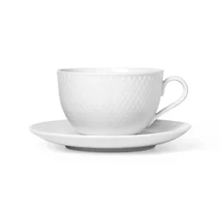 Lyngby Porcelæn Taza de té y platillo Rhombe, Blanco Online