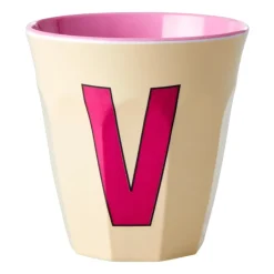 RICE Tazas Infantiles|Tazas De Plástico<Taza melamina mediana letra V 30 cl, Soft yellow RosaBlanco