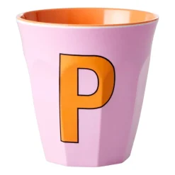 RICE Taza melamina mediana letra P 30 cl, Pink RosaNaranja Best