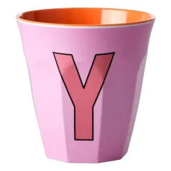 RICE Taza melamina mediana letra Y 30 cl, Pink RosaNaranja Outlet