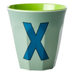 RICE Taza melamina mediana letra X 30 cl, Khaki AzulVerde