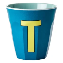 RICE Taza melamina mediana letra T 30 cl, Emerald green AzulAmarillo Outlet