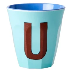 RICE Tazas Infantiles|Tazas De Plástico<Taza melamina mediana letra U 30 cl, Mint AzulMarrón