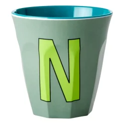 RICE Taza melamina mediana letra N 30 cl, Khaki AzulVerde Online