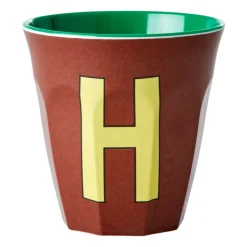 RICE Taza melamina mediana letra H 30 cl, Brown MarrónVerde