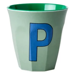 RICE Taza melamina mediana letra P 30 cl, Khaki AzulVerde Sale