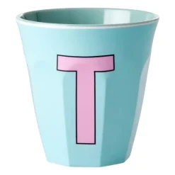 RICE Tazas Infantiles|Tazas De Plástico<Taza melamina mediana letra T 30 cl, Mint AzulRosa