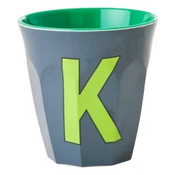 RICE Taza melamina mediana letra K 30 cl, Dark grey AzulVerde Best
