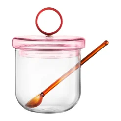 Muurla Tazón para azúcar con cuchara Loop Ø14 cm, -rosa-ámbar Transparente Best