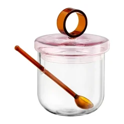 Muurla Tazón para azúcar con cuchara Loop Ø14 cm, -rosa-ámbar Transparente Best