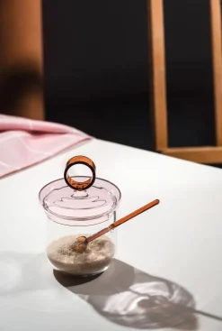 Muurla Tazón para azúcar con cuchara Loop Ø14 cm, -rosa-ámbar Transparente Best