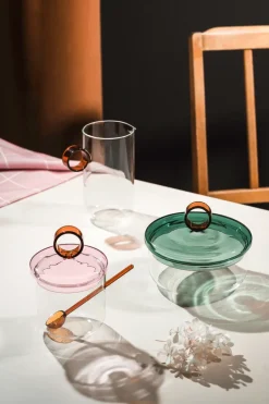 Muurla Tazón para azúcar con cuchara Loop Ø14 cm, -rosa-ámbar Transparente Best
