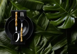 SABRE Paris Cubiertos De Mesa<Tenedor de mesa Panda, acero inoxidable-bambú PlateadoBeige