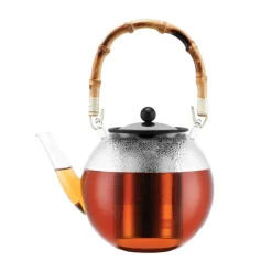 Bodum Teteras<Tetera con asa de bambú Assam 1 l, Transparente TransparenteMarrónPlateado