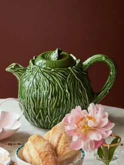 RICE Teteras<Tetera de cerámica 1,6 L, Embossed kale design Verde
