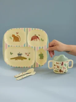 RICE Juegos De Vajilla<Vajilla infantil 4 piezas, Estampado Jungla Dulce - Crema Blanco