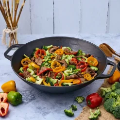 Victoria Woks<Wok de hierro fundido 36 cm, Negro