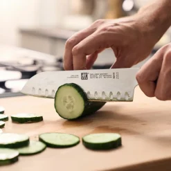 Zwilling Cuchillos Santoku<Gourmet cuchillo santoku 18 cm, Negro-acero inoxidable Plateado